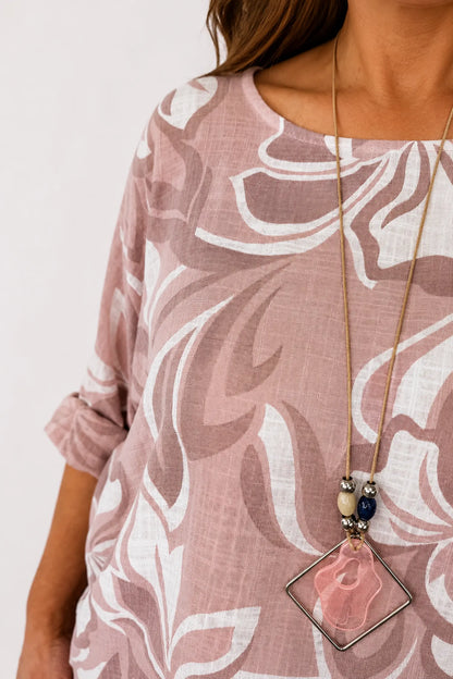 Pure Cotton Pesali Necklace Top - Rosewood Pink