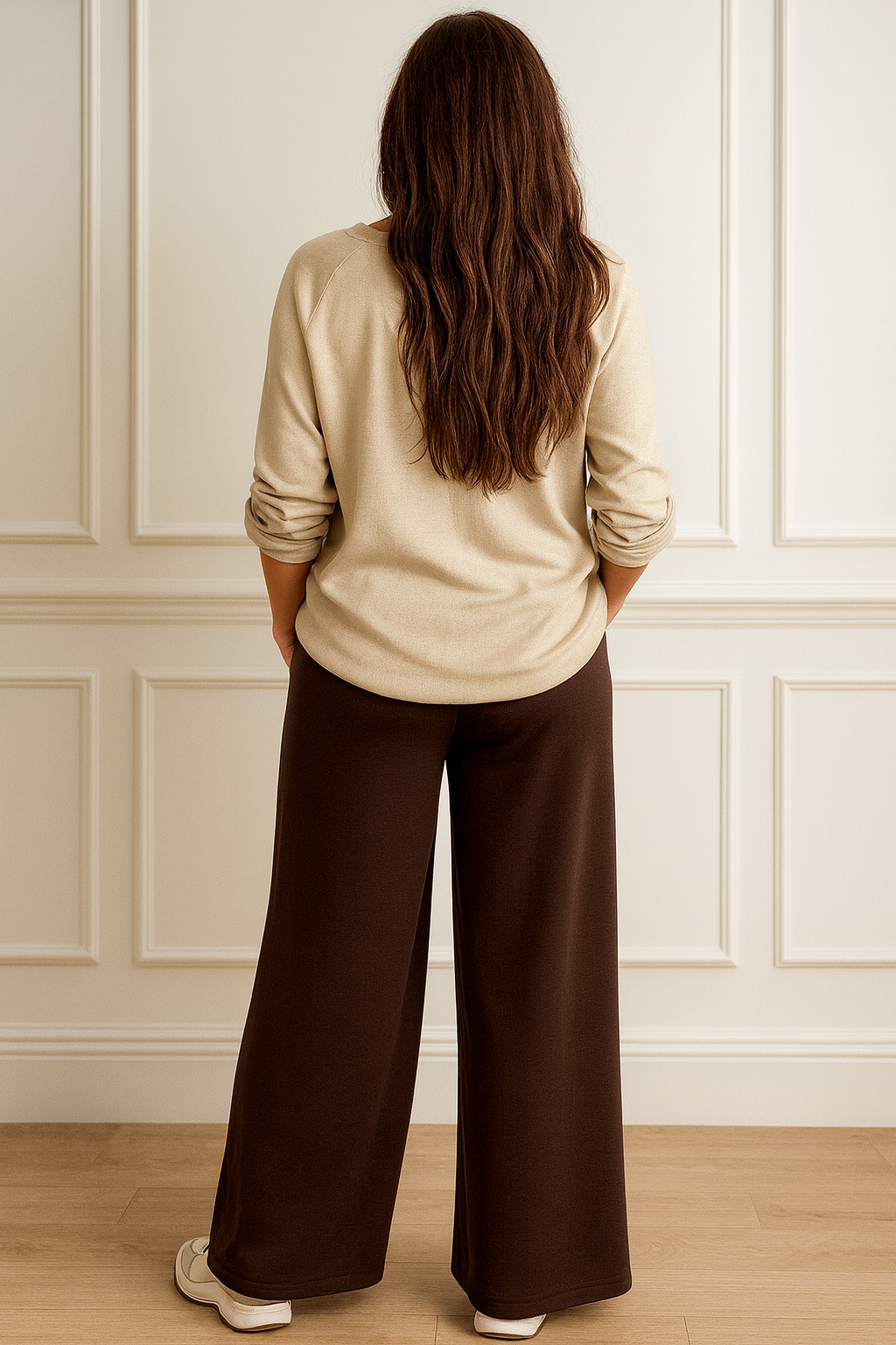 Capri Elasticated Waist Double Pocket Wide Leg Stretch Pant - Chocolate