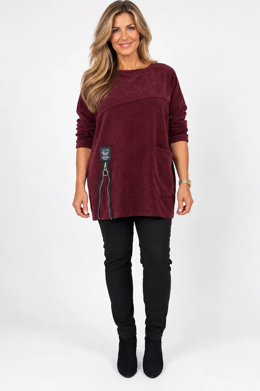 Zipped Hem Badge Detail Ciello Pocket Top - Italia Wine