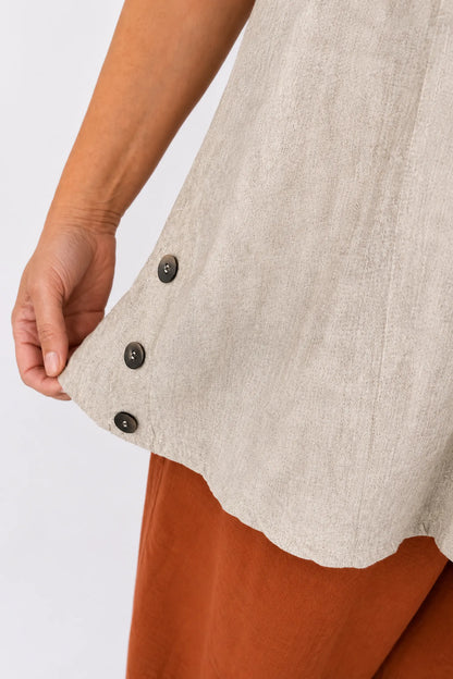 Lightly Textured Button Detail Carla Necklace Vest - Washed Beige