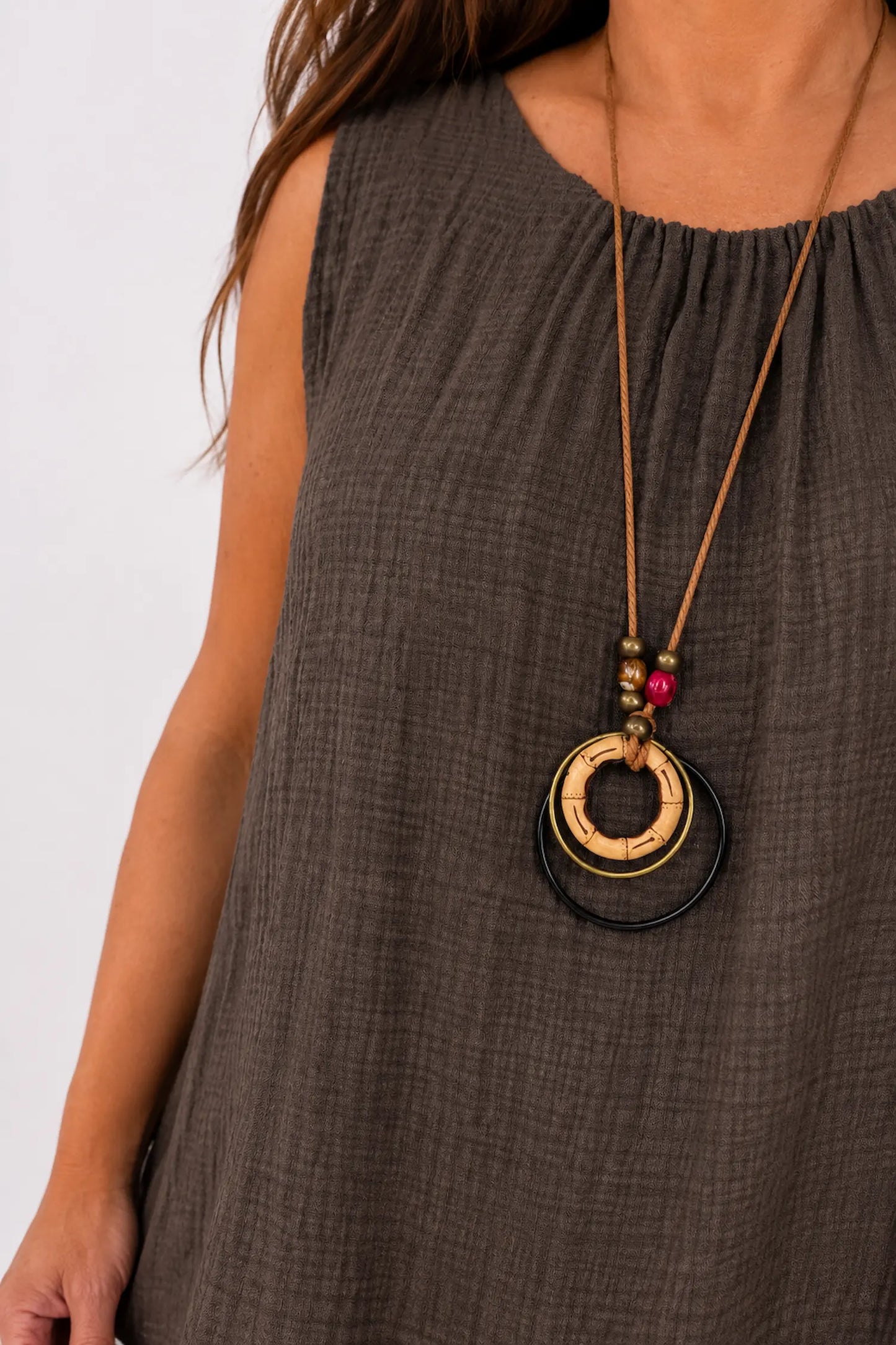 Fully Lined Cotton Italia Necklace Vest - Chocolate