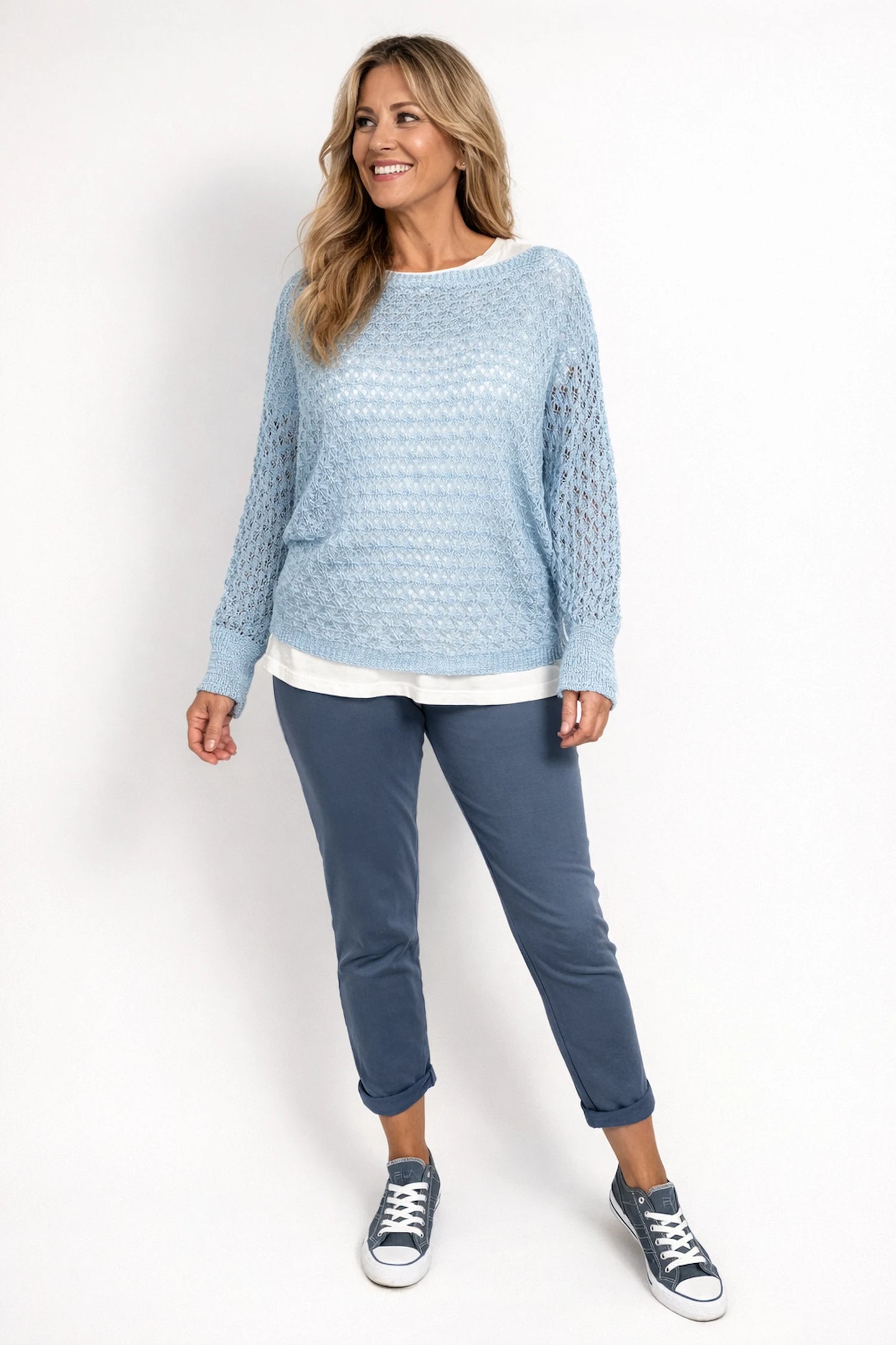 Eliza Batwing Spring Knit Crochet - Baby Blue