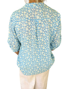 Pure Cotton Daisy Button Sleeve Carli Shirt - Baby Blue