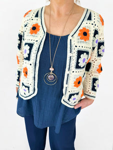 Button Crochet Detail Maisy Cardigan - Beige