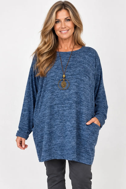 Arabella Tunic Double Pocket Necklace Top - Fleck Denim