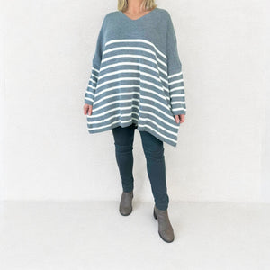 Striped Diana Cosy Knit Jumper AW24 - Wolf Grey