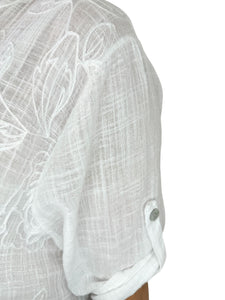 Pure Cotton Embroidery Anglaise Button Sleeve Elara Shirt - White
