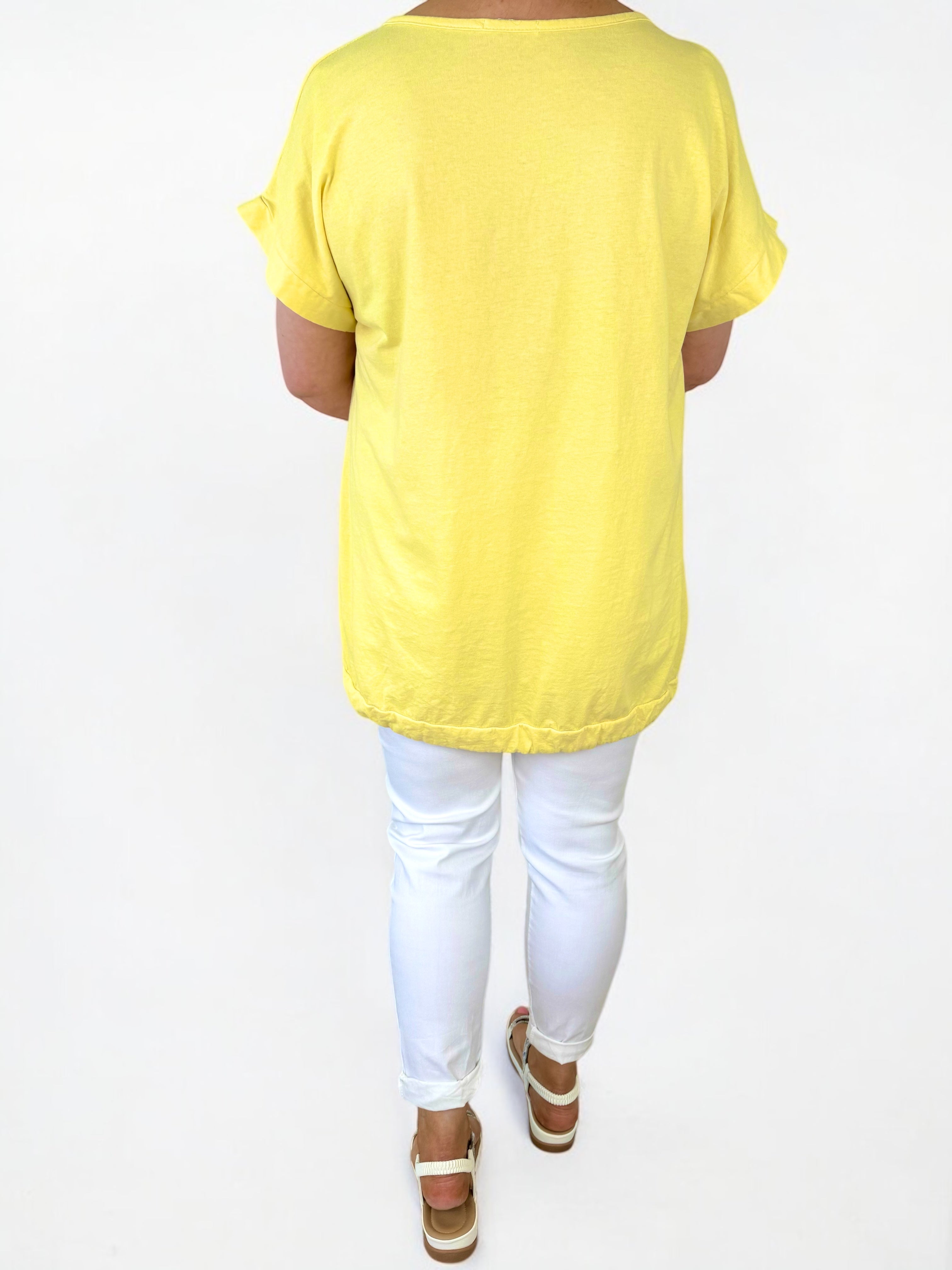 Linen Mix Diamanté Butterfly Tied Detail Top - Lemon