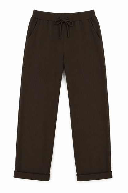 Cotton Elasticated Waist Drawstring Double Pocket Italia Joggers - Chocolate