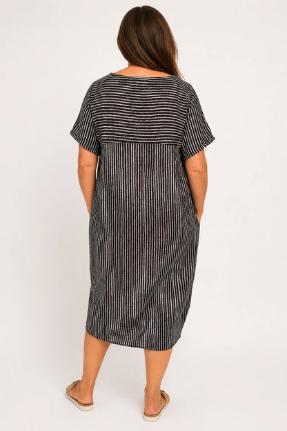 Pure Cotton Double Pocket Khiara Pinstripe Dress - Chocolate