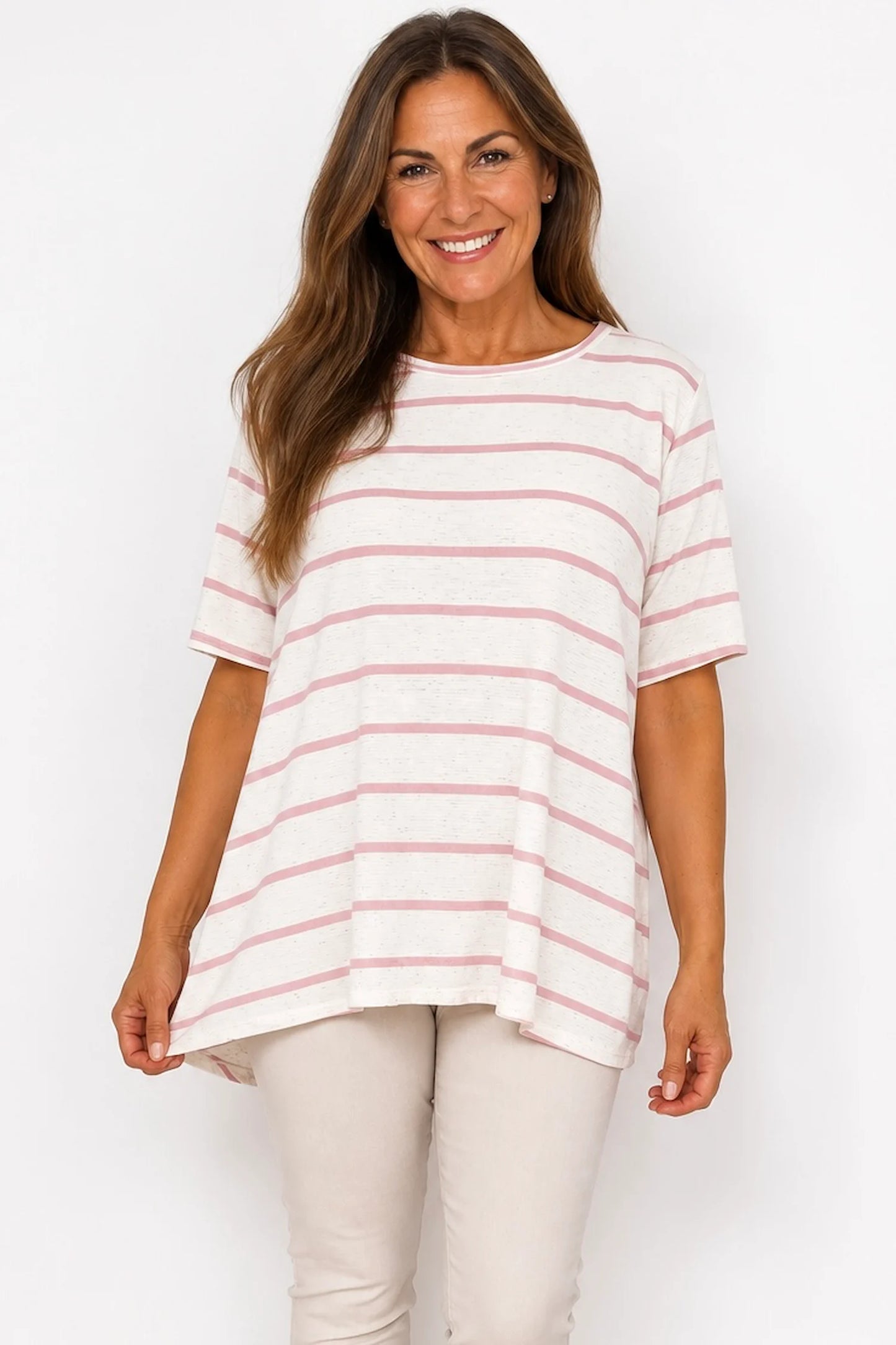 Linen Mix Cindy Stripe Top - Vintage Rose