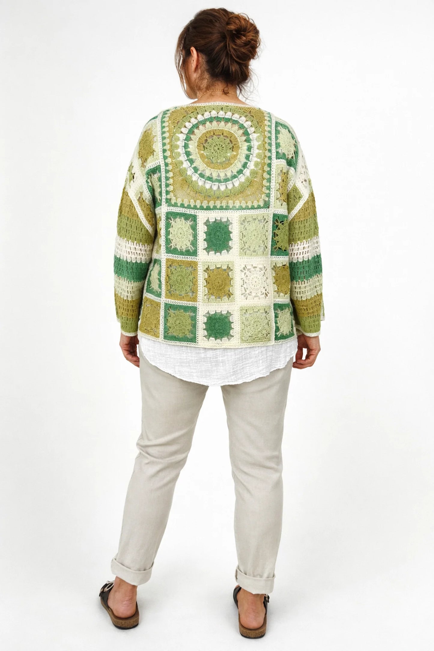 Pure Cotton Vivienne Crochet Cardigan - Olive Mix