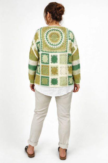 Pure Cotton Vivienne Crochet Cardigan - Olive Mix