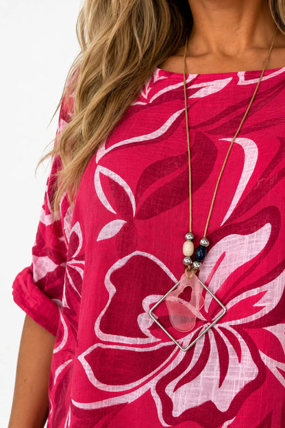 Pure Cotton Pesali Necklace Top - Cherry Red