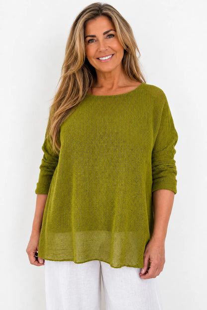 Pure Cotton Fully Lined Amy Mesh Top - Lime