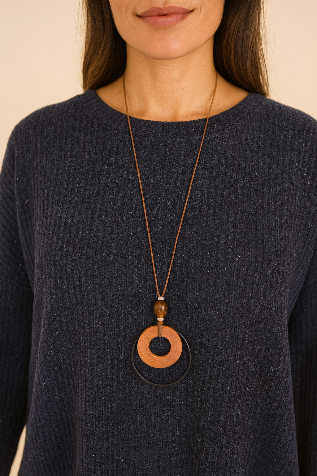 Wool Mix Sparkle Knit Venice Necklace Top - Navy