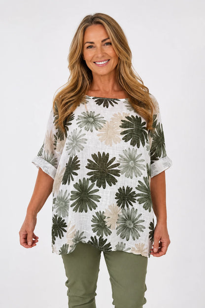 Pure Cotton Missi Floral Top - Jungle Green