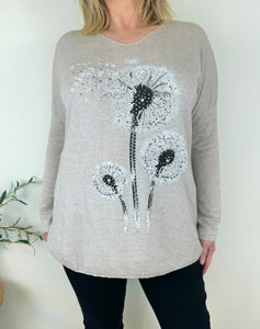 Wool Mix Diamanté Dandelion Ribbed Knit Top AW24