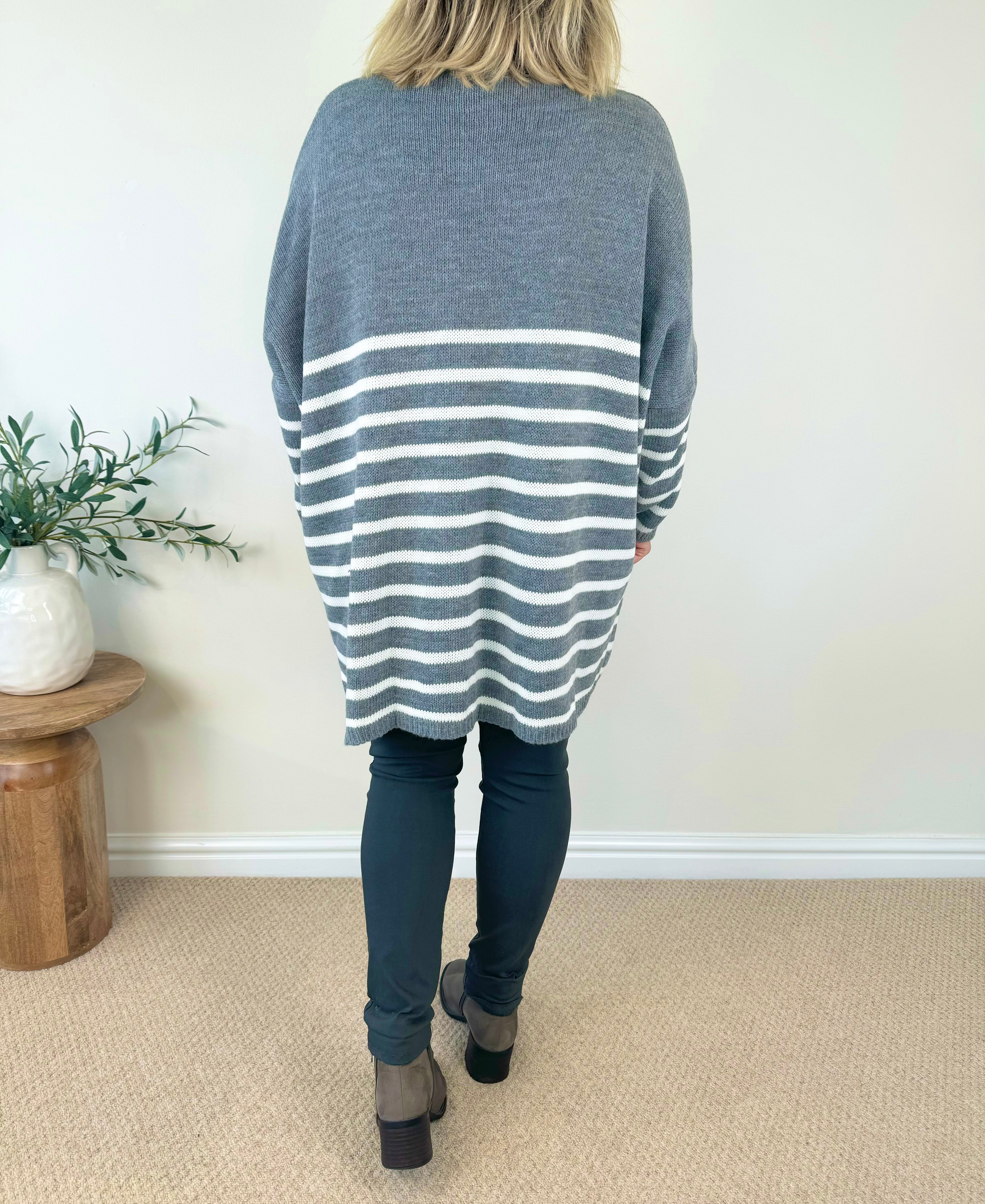 Striped Diana Cosy Knit Jumper AW24 - Wolf Grey