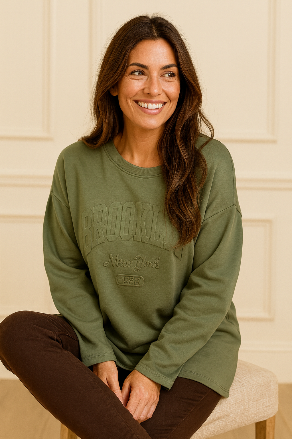 Brooklyn Embossed Light Weight Sweatshirt - Khaki