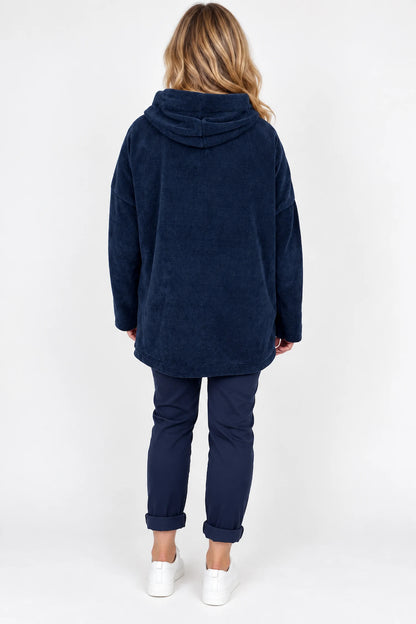 Double Pocket Chenille Zipped Cassie Hoodie - Navy