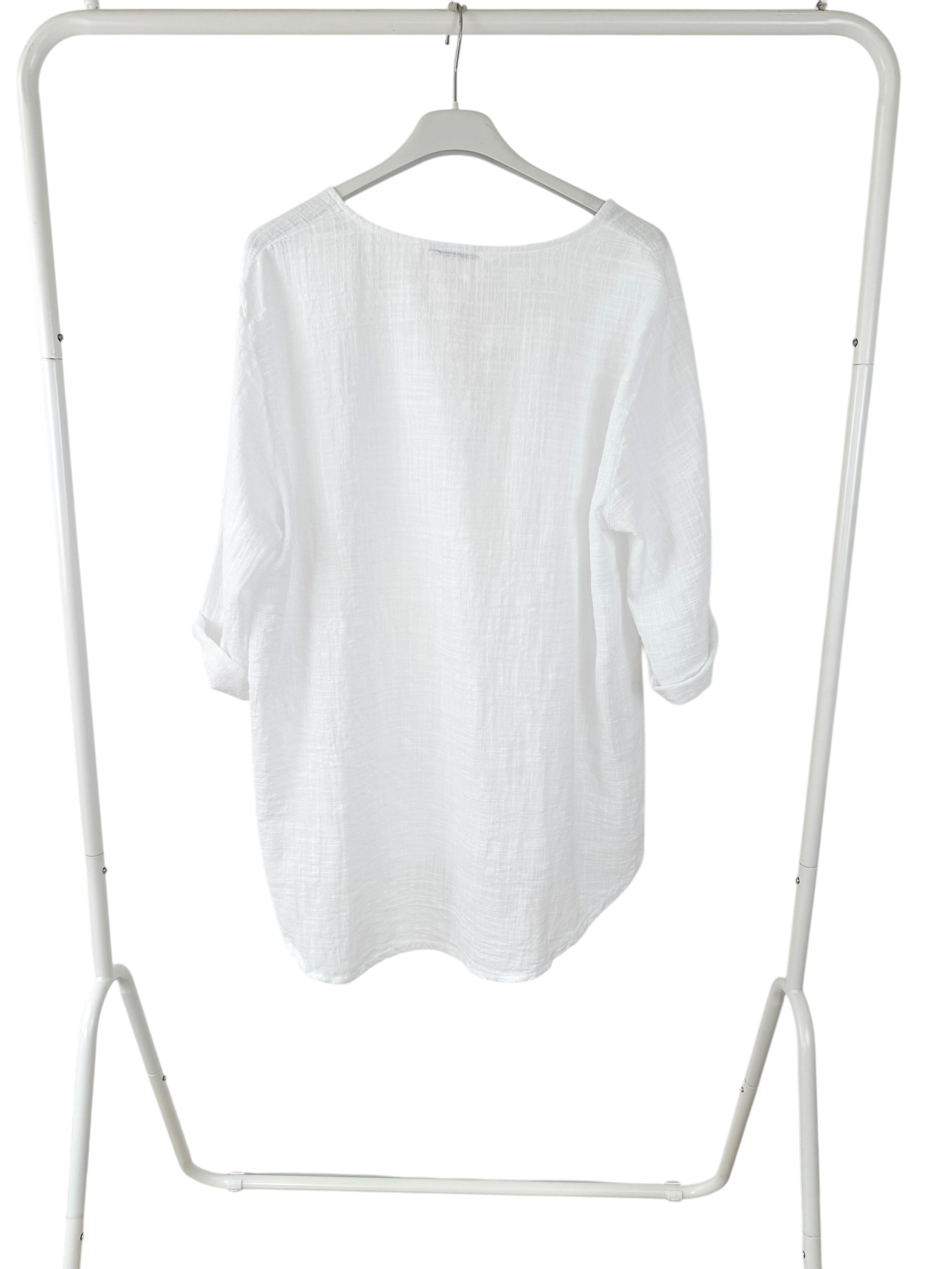 Pure Cotton One Button Italian Shirt - White