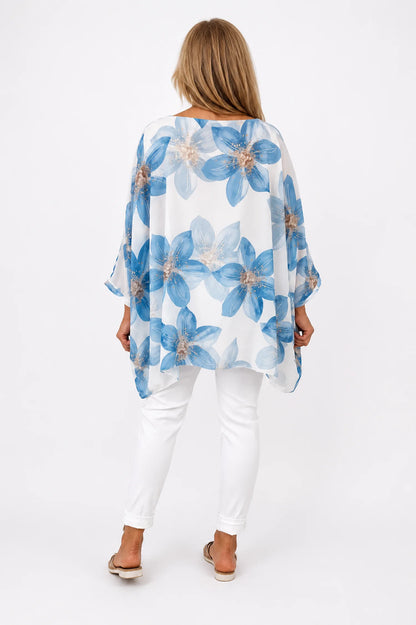 Fully Lined Batwing Mari Blossom Chiffon - Blossom Blue