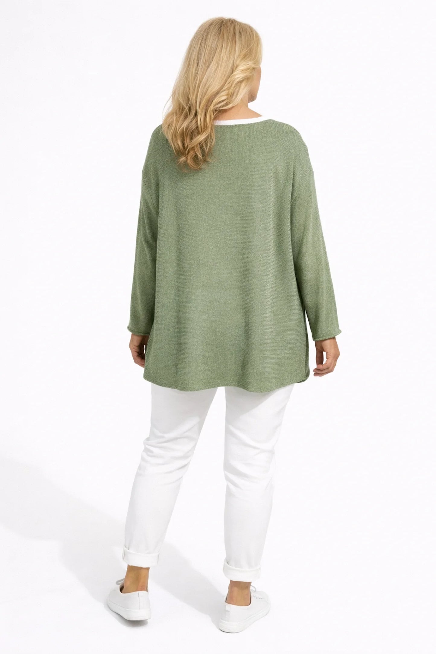 Cotton Seam Sleeve Vittoria Spring Knit Top - Khaki