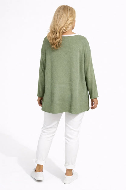 Cotton Seam Sleeve Vittoria Spring Knit Top - Khaki