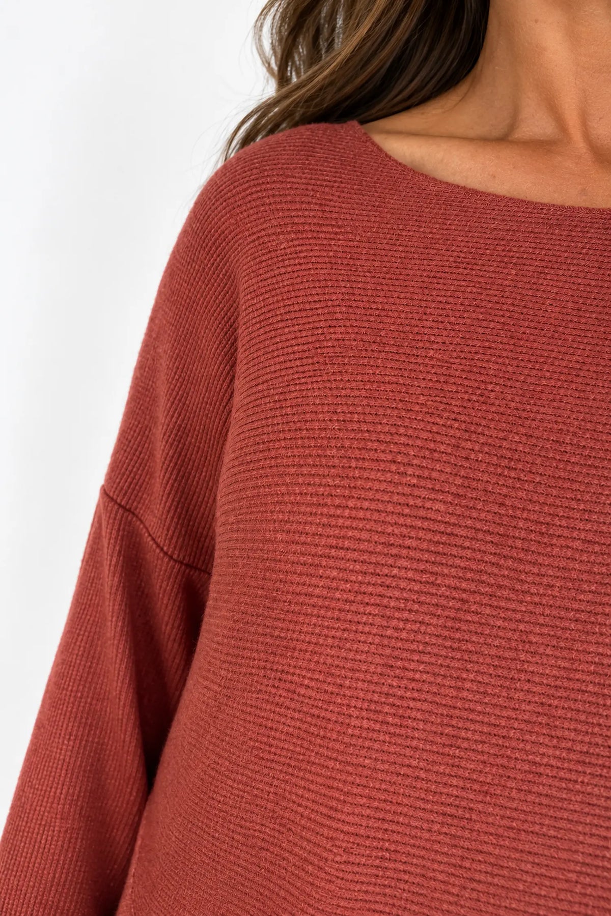 Wool Mix Ribbed Knit Porto Top - Burnt Orange
