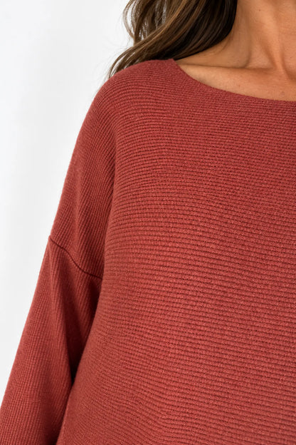 Wool Mix Ribbed Knit Porto Top - Burnt Orange