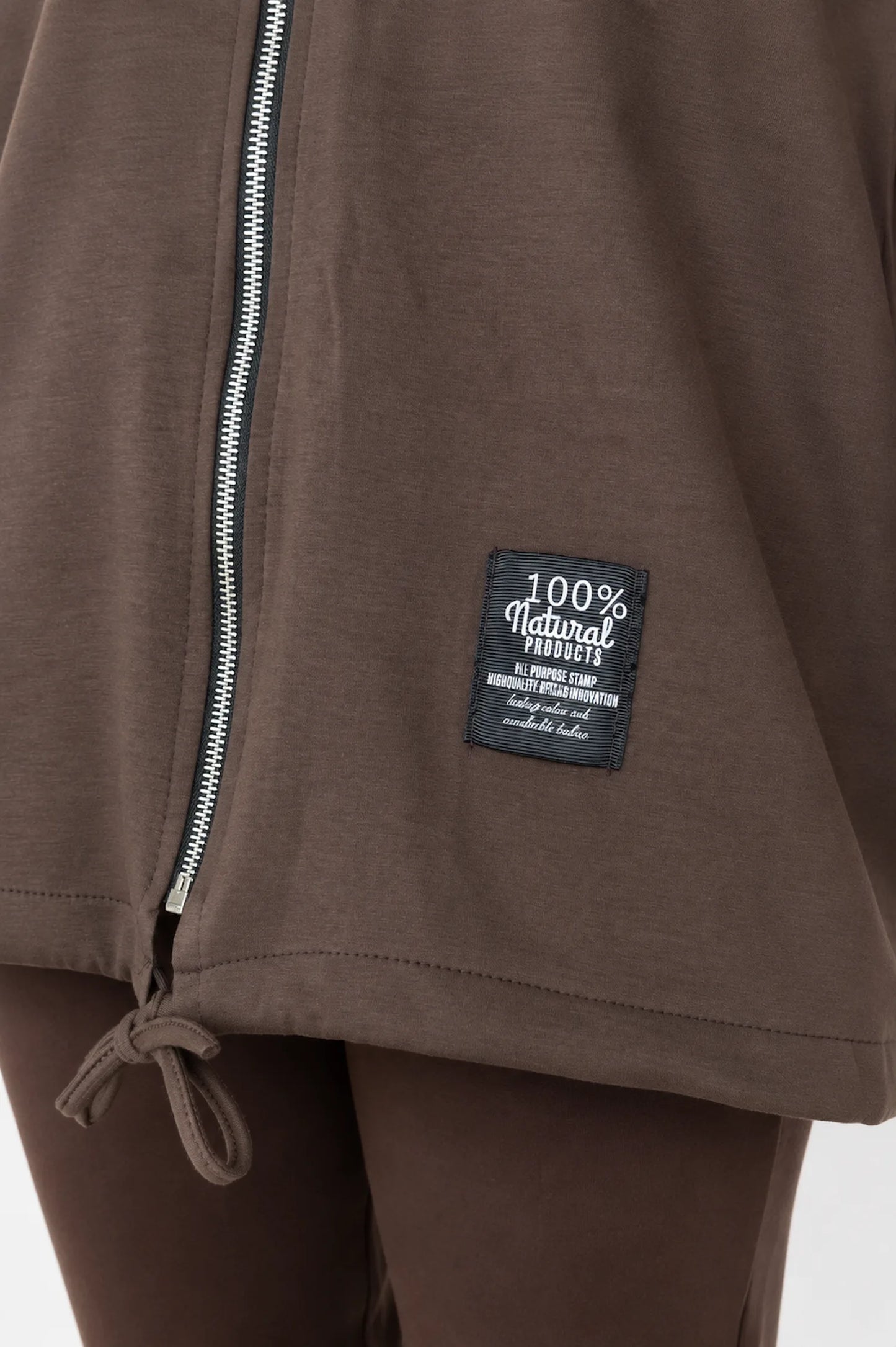 Badge Detail Drawstring Hem Double Pocket Viera Zipped Hooded Jacket - Chocolate