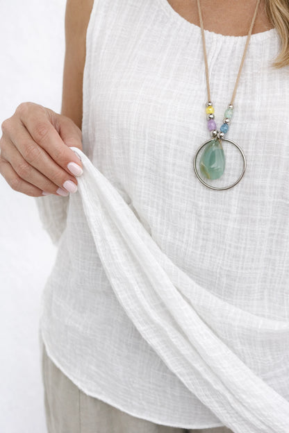 Fully Lined Cotton Italia Necklace Vest - White