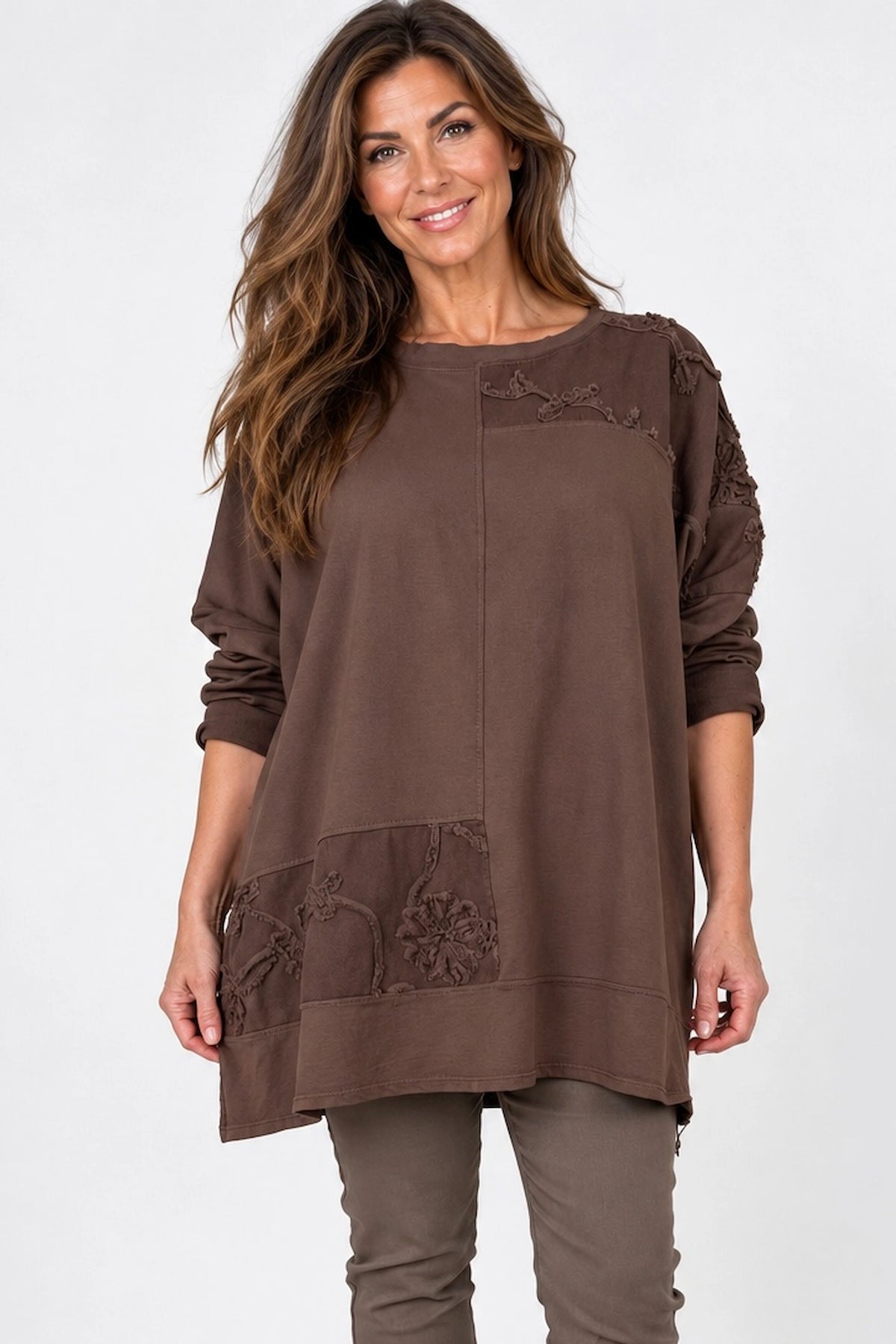 Cotton Fine Needlecord Patch Parisi Top - Chocolate