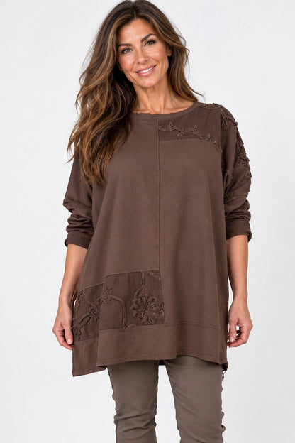 Cotton Fine Needlecord Patch Parisi Top - Chocolate