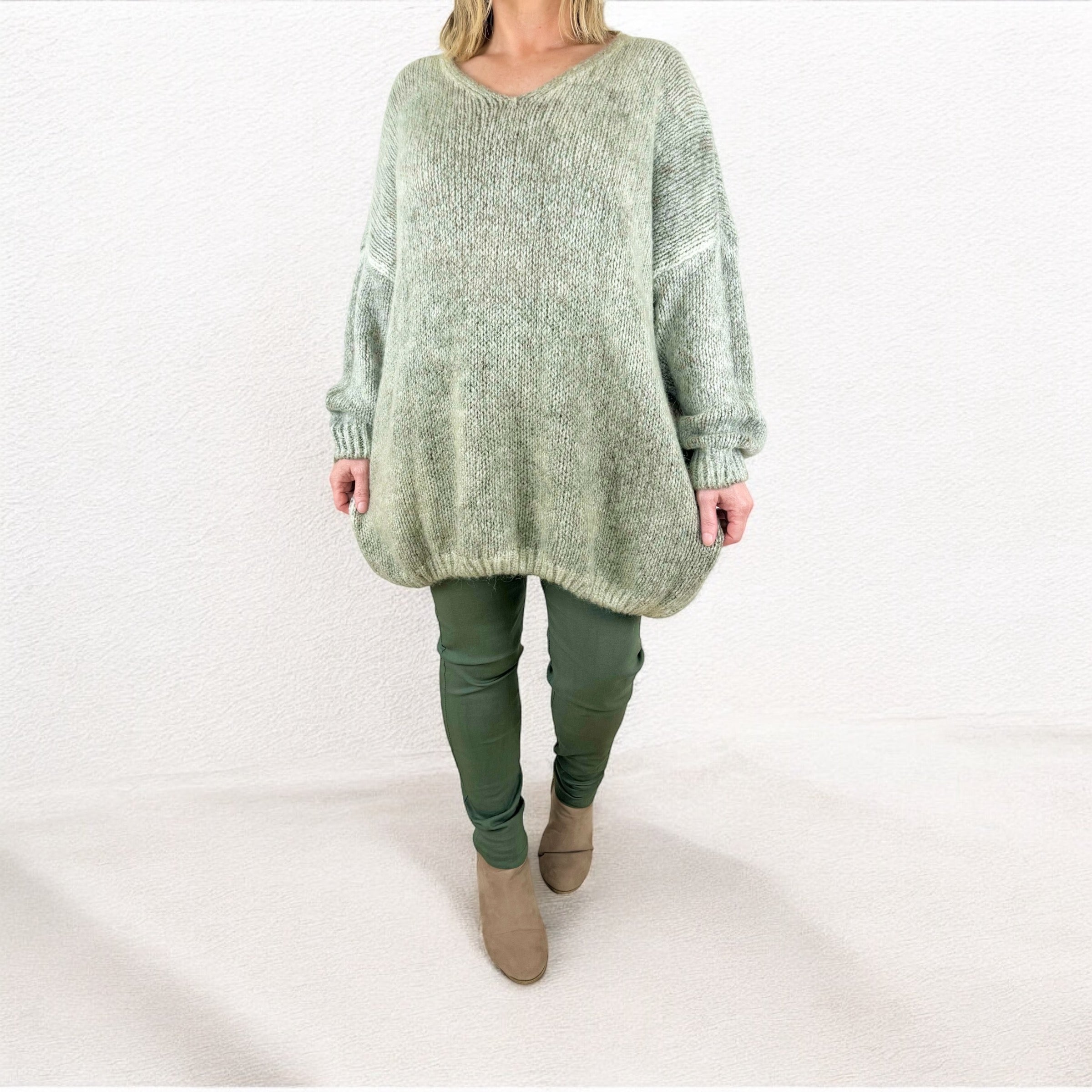 Wool Mix Premium Knit Vienna Heart Back Jumper AW24 - Khaki