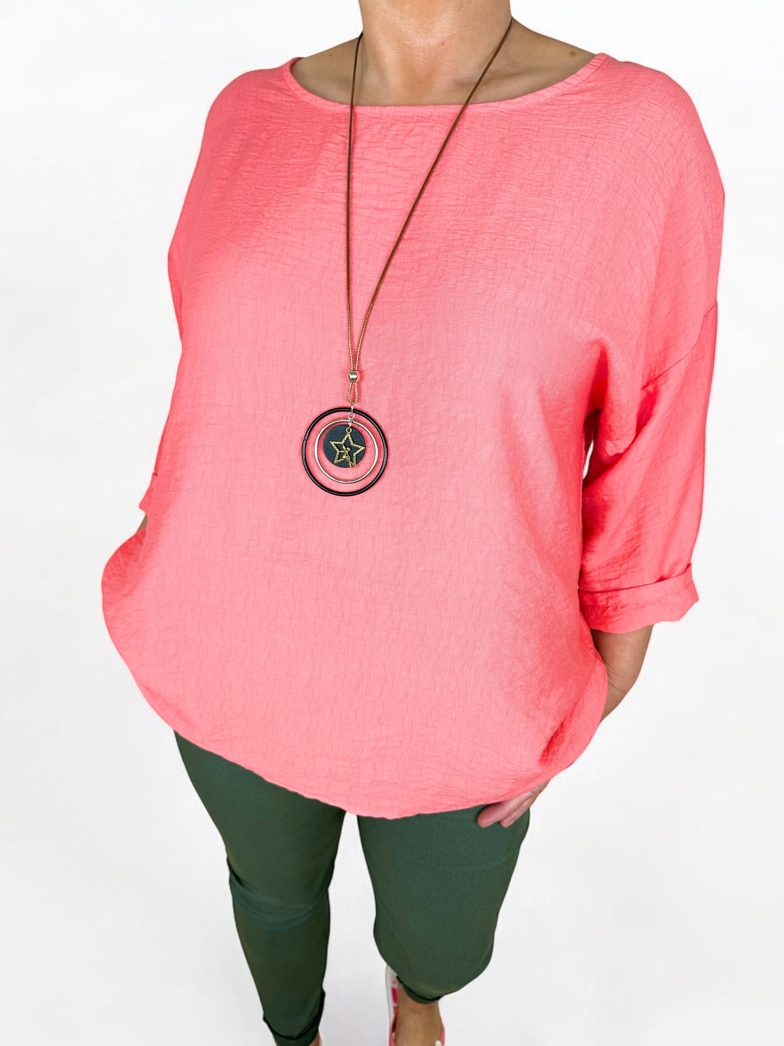 High Low Valentina Necklace Top - Coral