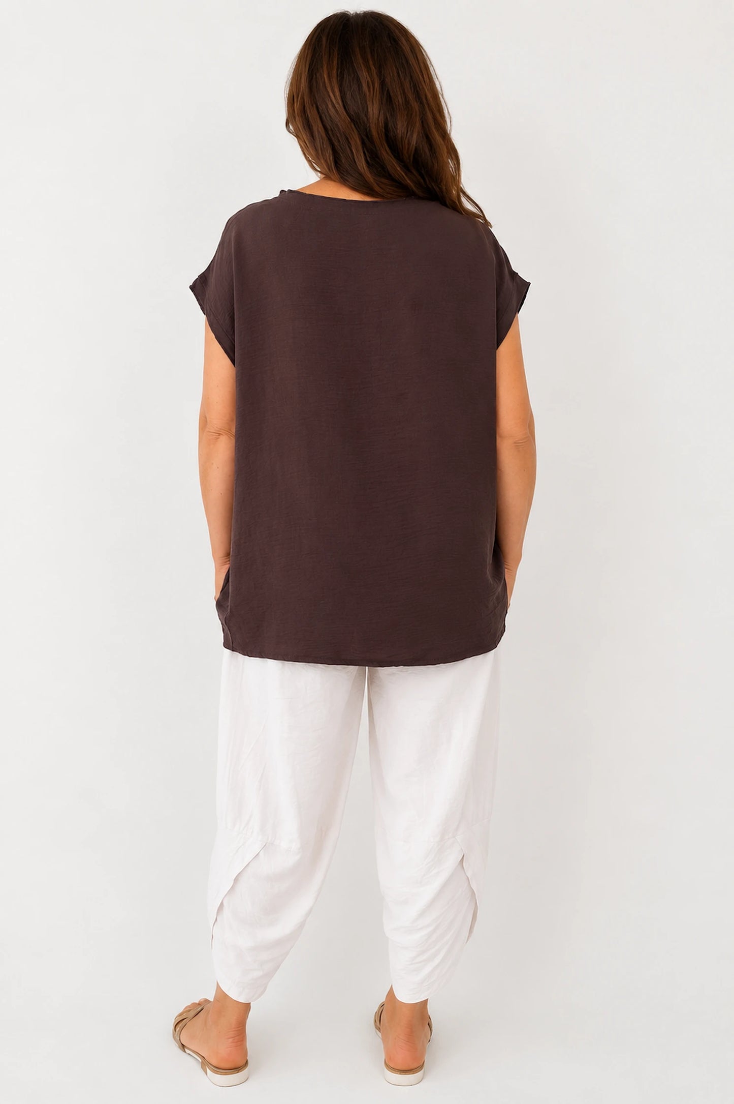Sara Lightweight Flow Cap Sleeve Top - Chocolate