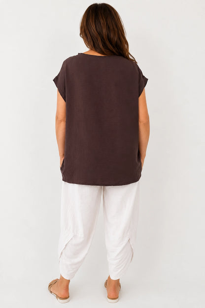 Sara Lightweight Flow Cap Sleeve Top - Chocolate