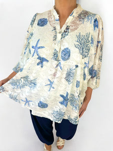 Embroidery Anglaise Crochet Berela Batwing Shirt - Navy
