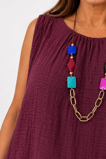 Fully Lined Cotton Italia Necklace Vest - Grape