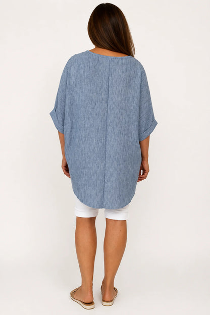 Micha Necklace Top - Washed Denim