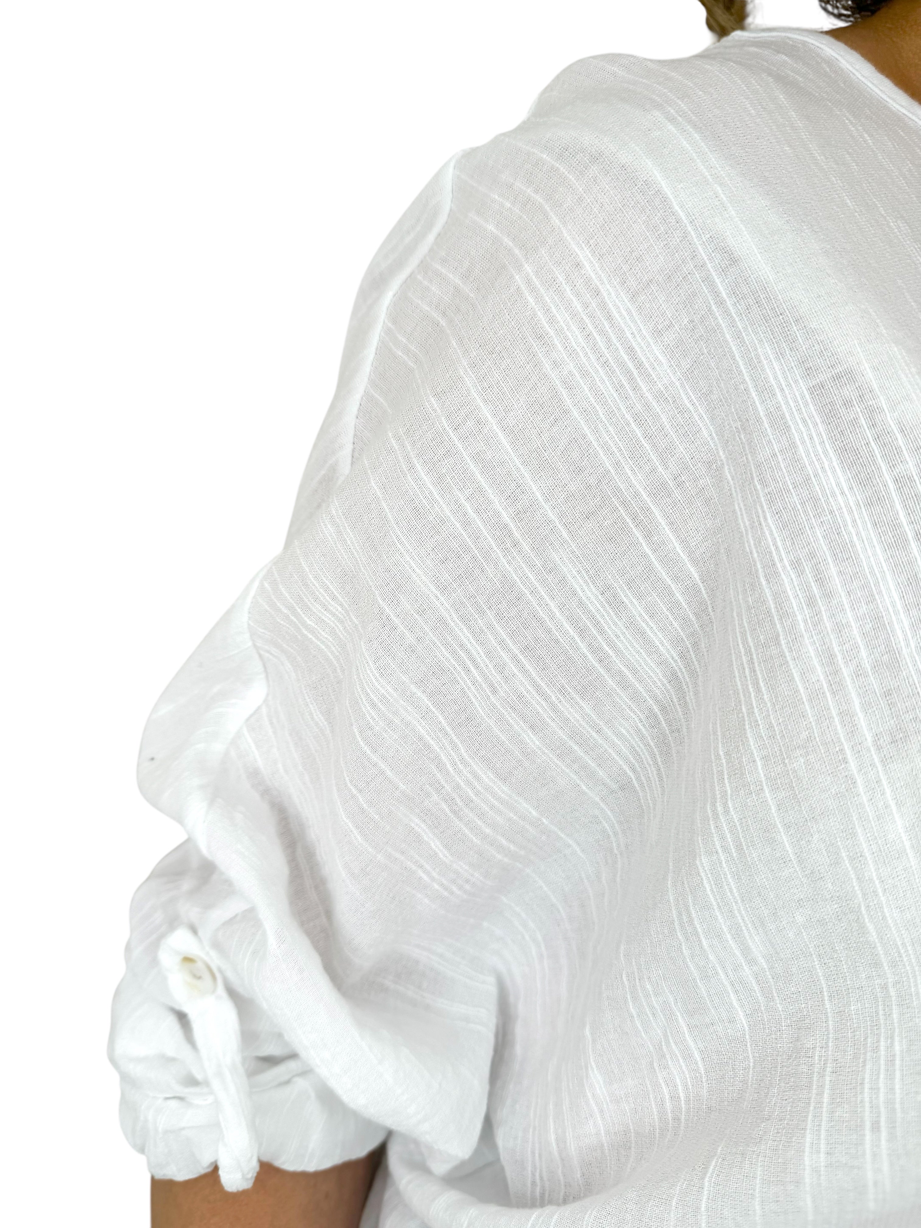 Cotton Sparkle Star Siana Button Sleeve Batwing Top - White