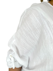 Cotton Sparkle Star Siana Button Sleeve Batwing Top - White