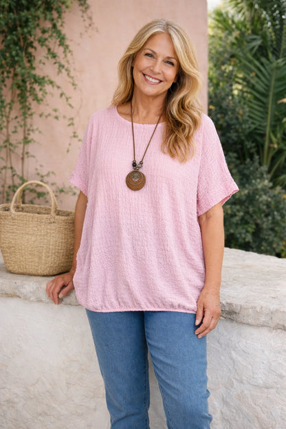 Textured Eliza Necklace Top - Baby Pink