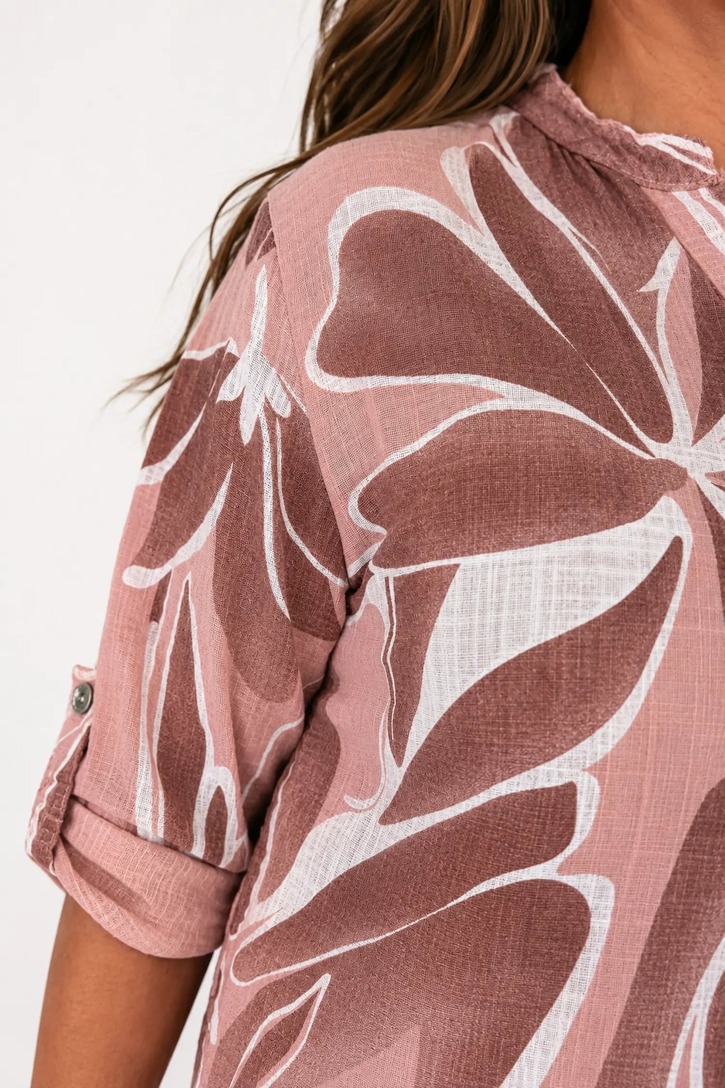 Pure Cotton Allegra Button Sleeve Button Shirt - Rose Taupe