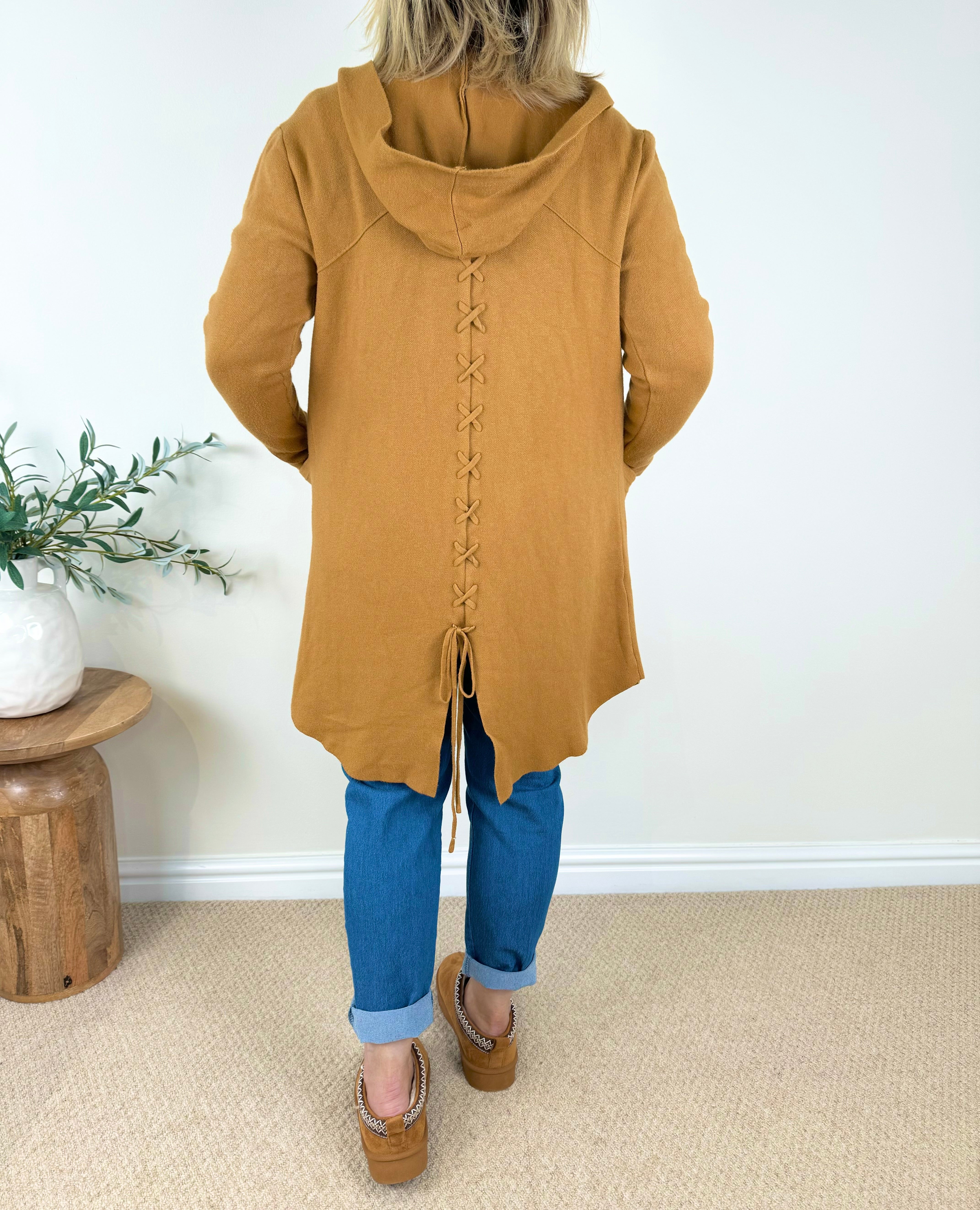 Double Pocket Criss Cross Back Hooded Cardigan AW24