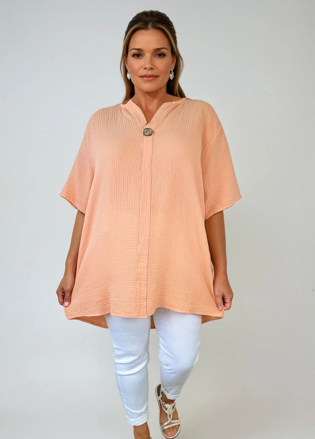 Pure Bubble Cotton One Button Siera Top - Peach