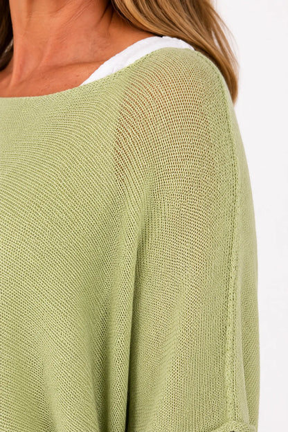 Cotton Seam Sleave Knit Batwing Jude Top - Apple