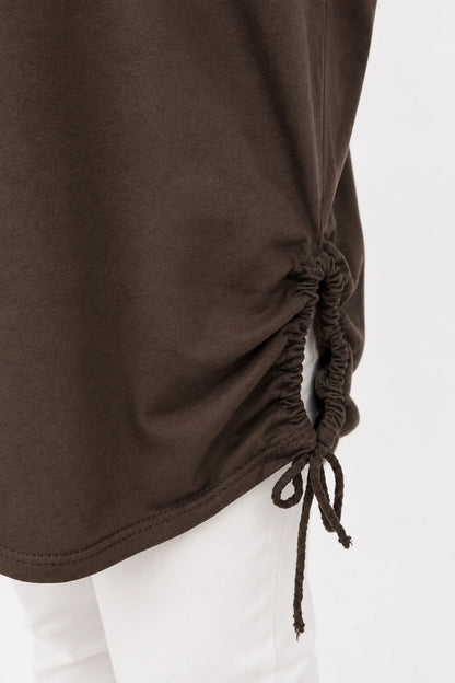 Cotton Diamanté Florence Tree Pocket Detail Tied Side Top - Chocolate